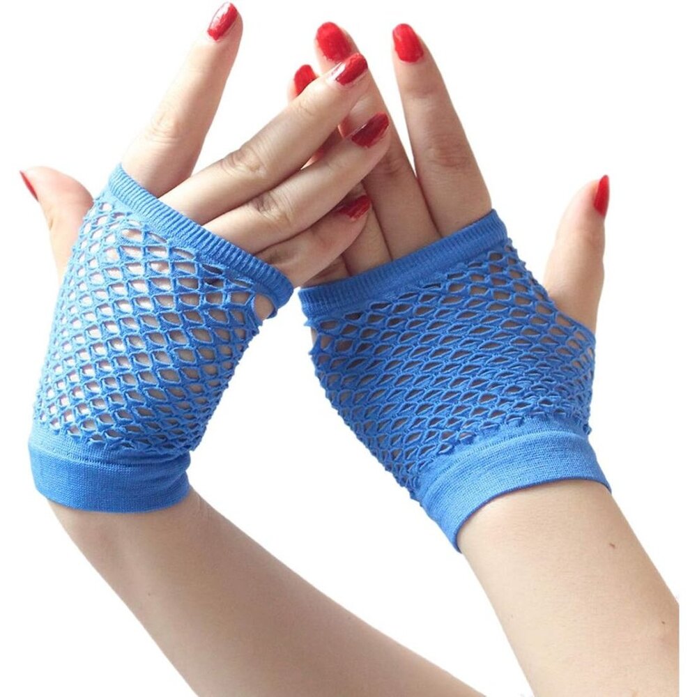 Women's Blue-Short Fingerless Stretchy Fishnet Gloves Party Cosplay Designed